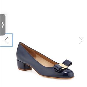 Salvatore Ferragamo Vara Patent Bow Pumps blue